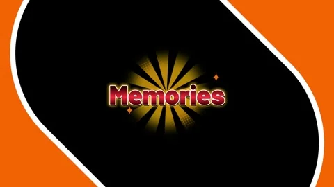 Memories text animation with a radiating sunburst effect on a black and orange Stock Footage 346133519