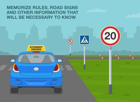 Memorize rules, road signs and other informations. Back view of a student driver Stock Illustration