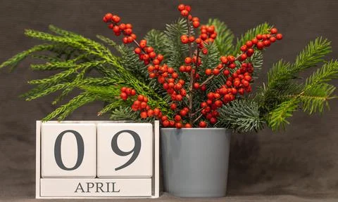 Memory and important date April 9, desk calendar - spring season. Stock-Fotos