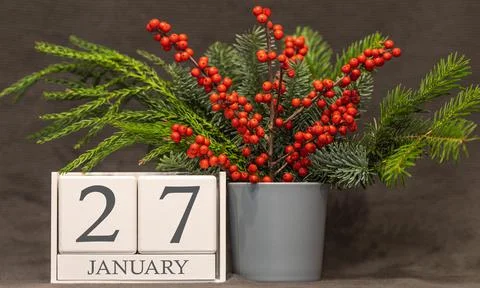 Memory and important date January 27, desk calendar - winter season. Stock Photos