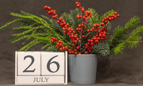 Memory and important date July 26, desk calendar - summer season. Фото