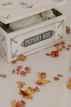 Memory box storing wedding memories and romantic keepsakes Stock Photos