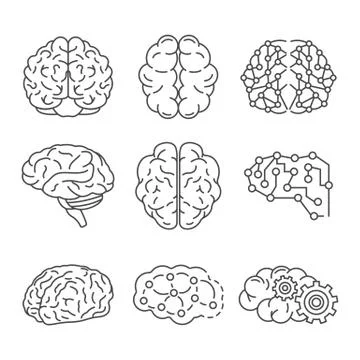 Memory brain icon set, outline style Stock Illustration