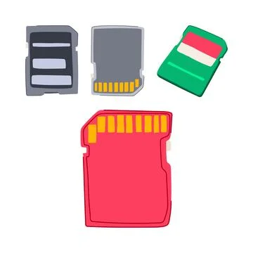 Memory card collection illustrating data storage devices Stock Illustration