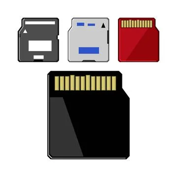 Memory card collection storing digital data and information Stock Illustration