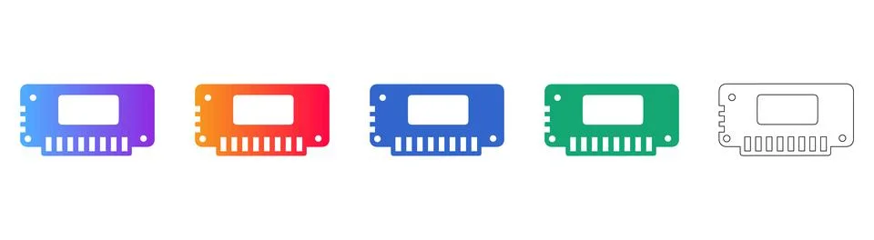 Memory Card Hardware Icon Set Illustrazione stock