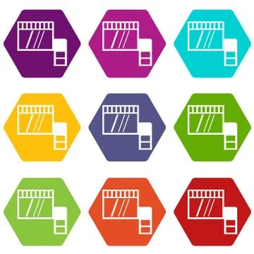 Memory card icon set color hexahedron Stock Illustration