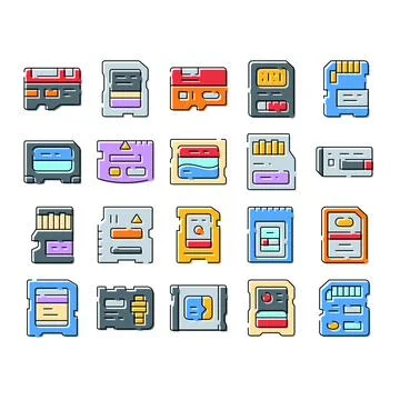 Memory card icons set for data storage Illustrazione stock