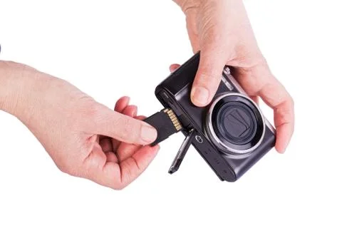 Memory Card  inserted in the camera. Stock Photos