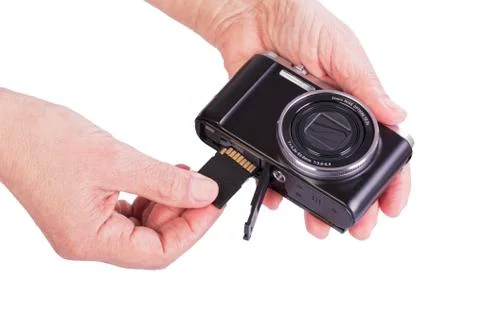 Memory Card  inserted in the camera. Stock Photos