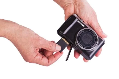 Memory Card  inserted in the camera. Stock Photos