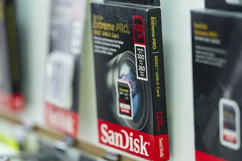 Memory Card Packaging on Electronics Store Shelf Stock Photos