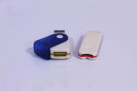Memory card reader with white background Foto stock