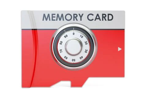 Memory card with safe combination dial lock, 3D rendering Stockillustratie