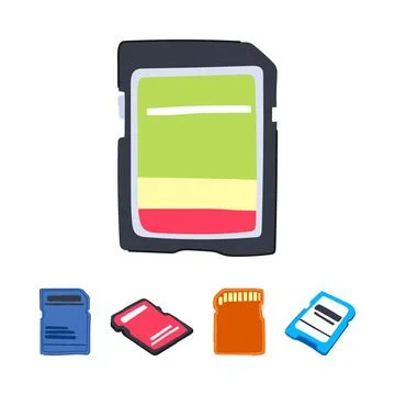 Memory cards collection for digital data storage Stock Illustration