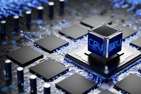 Memory chips and central processor on an electronic board. Abstract microel.. Stock Illustration