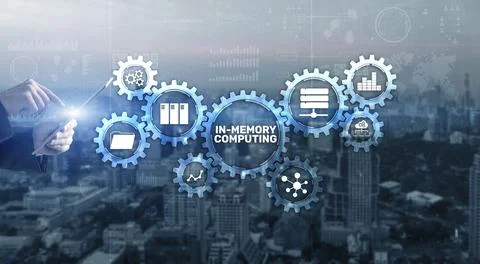 In Memory Computing high performance distributed systems on modern city Stock Photos
