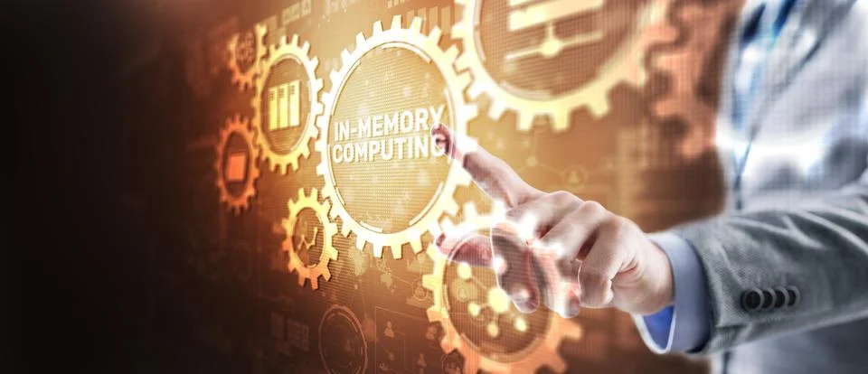 In Memory Computing. Technology High-performance processing data in RAM in real Stock Photos