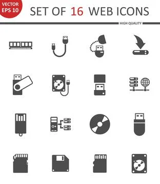 Memory drives web icons Illustrazione stock