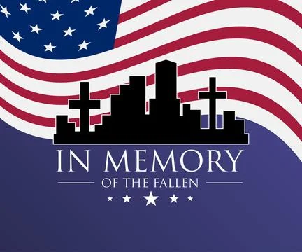 In Memory Of The Fallen Patriot Day American Flag Skyline Background Illustrazione stock