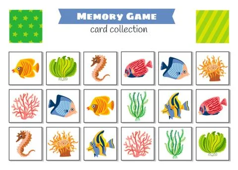 Memory game with cartoon fish. A vector Stock Illustration