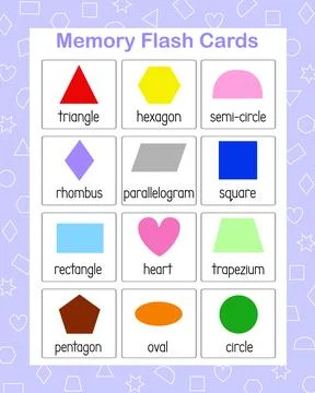 Memory game geometry shapes of different color, English vocabulary learning 스톡 일러스트