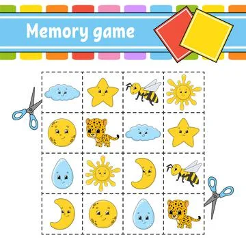 Memory game for kids. Education developing worksheet. Activity page with pict Illustrazione stock
