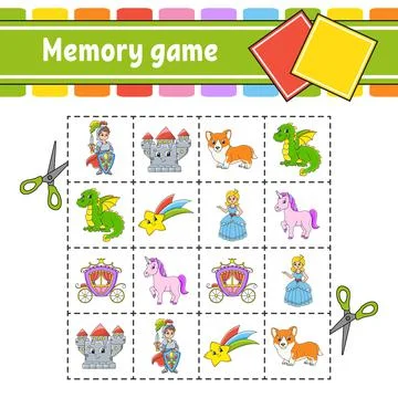 Memory game for kids. Education developing worksheet. Activity page with pict Illustrazione stock