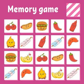 Memory game for kids. Education developing worksheet. Activity page with pict Illustrazione stock