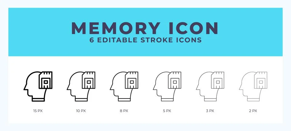 Memory icon set with different stroke. Design elements for logo. Vector ill.. Illustrazione stock