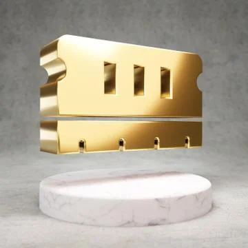 Memory icon. Shiny golden Memory symbol on white marble podium. Stock Illustration