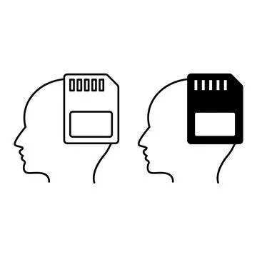 Memory Icons. Black and White Vector Illustrations. Human Head and Microchi.. 스톡 일러스트