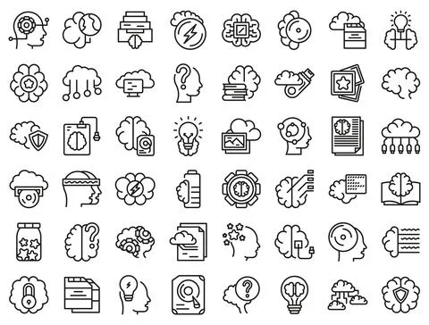 Memory icons set outline vector. Brain care Stock Illustration