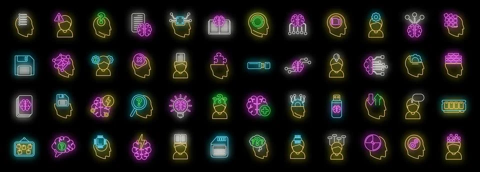 Memory icons set vector neon Stock Illustration
