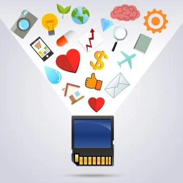 Memory of life and many object in memory card Stock Illustration