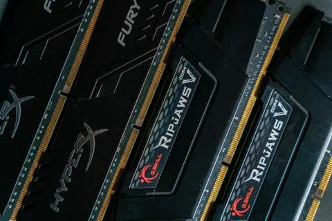  Memory modules. Fast G.Skill Ripjaws DDR4 RAM. Famous Gamer, enthusiast DRAM  Foto stock