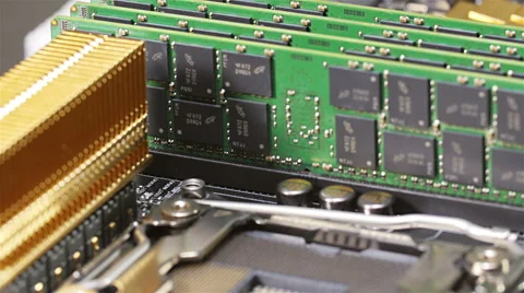 Memory modules (RAM) and CPU socket on s... | Stock Video | Pond5