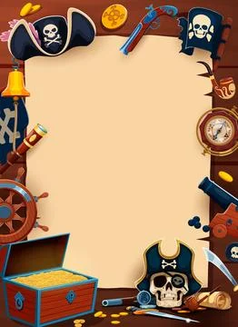 Memory note or kids pirate photo frame and banner Stock Illustration