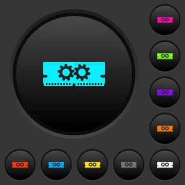 Memory optimization dark push buttons with color icons Illustrazione stock