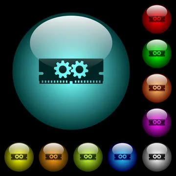 Memory optimization icons in color illuminated glass buttons Illustrazione stock