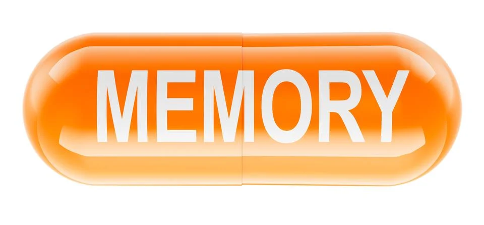Memory, pill orange capsule. 3D rendering Stock Illustration