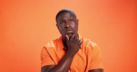 Memory, planning and thinking with black man on studio background for problem Stock Footage 311006050