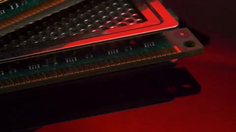 Memory RAM chip for PC computer isolated on red light mirror background Stock Footage 162515284
