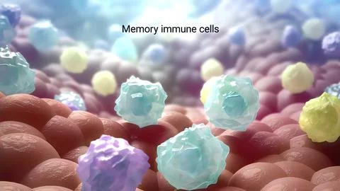 Memory T cell destroys infected cells Stock Illustration