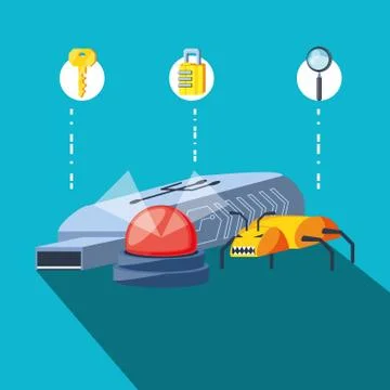 Memory usb with icons cyber security 스톡 일러스트