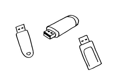 Memory USB stick hand drawn doodle Stock Illustration