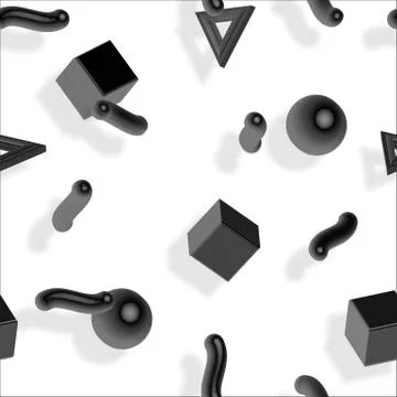 Memphis 80s 3d pattern with geometric shapes vector illustration. Ilustración de archivo
