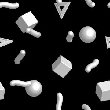 Memphis 80s 3d pattern with geometric shapes vector illustration. Ilustración de archivo