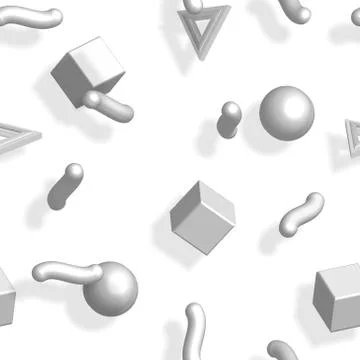 Memphis 80s 3d pattern with geometric shapes vector illustration. Ilustración de archivo