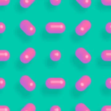 Memphis 80s geometric 3d pattern with pills vector illustration. Stock Illustration